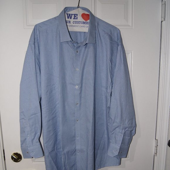 TM Lewin Blue Houndstooth Check Dress Shirt - Picture 1 of 2